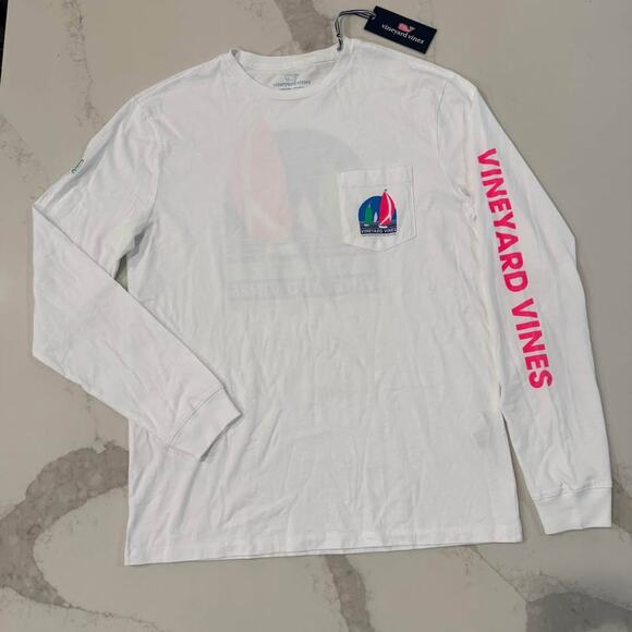 Vineyard Vines Other - Vineyard Vines NWT Regatta Sailboat LongSleeve TShirt Mens Small White/Neon Pink